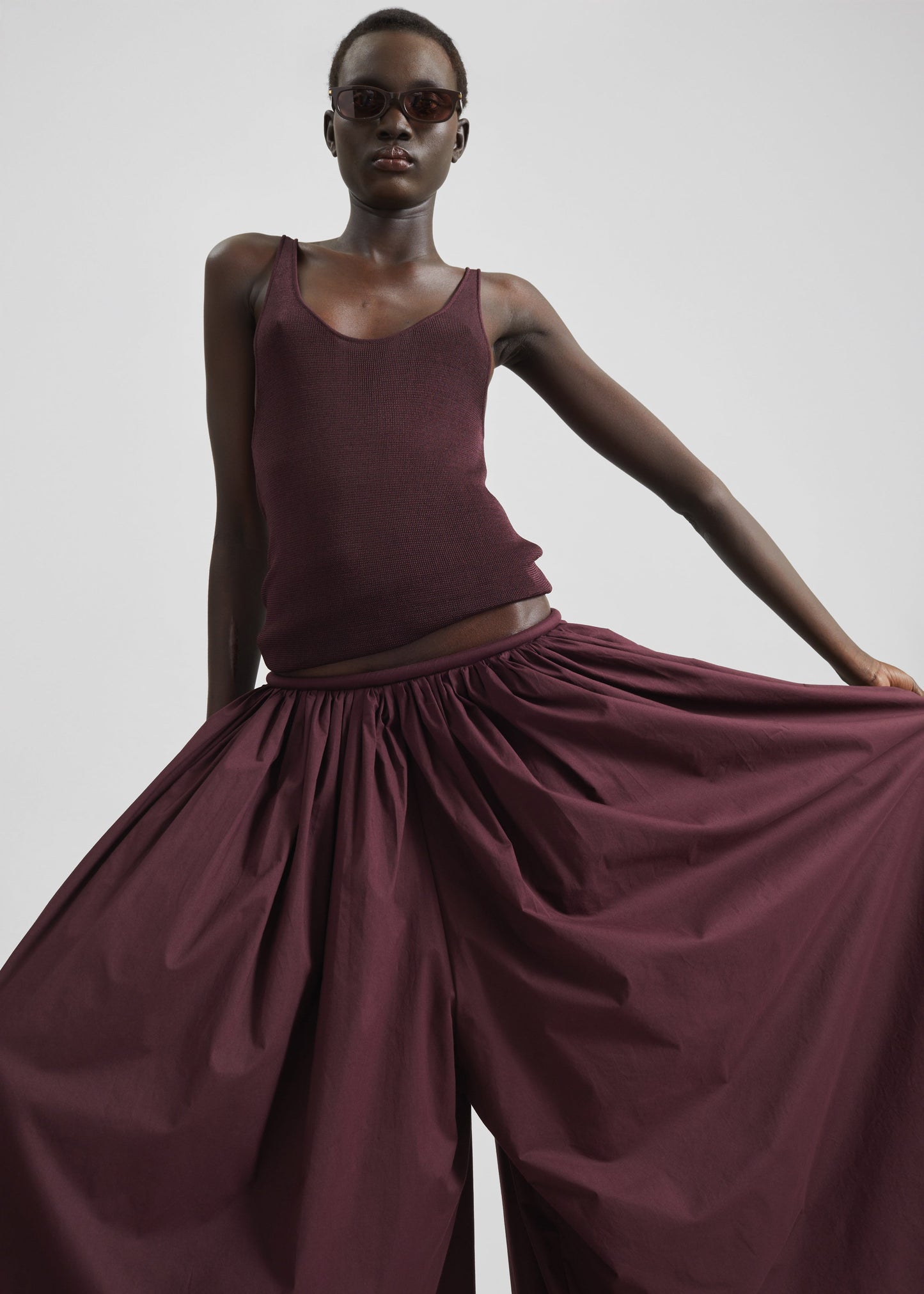 Gaeta Wide Corded Waistband Culottes - Burgundy