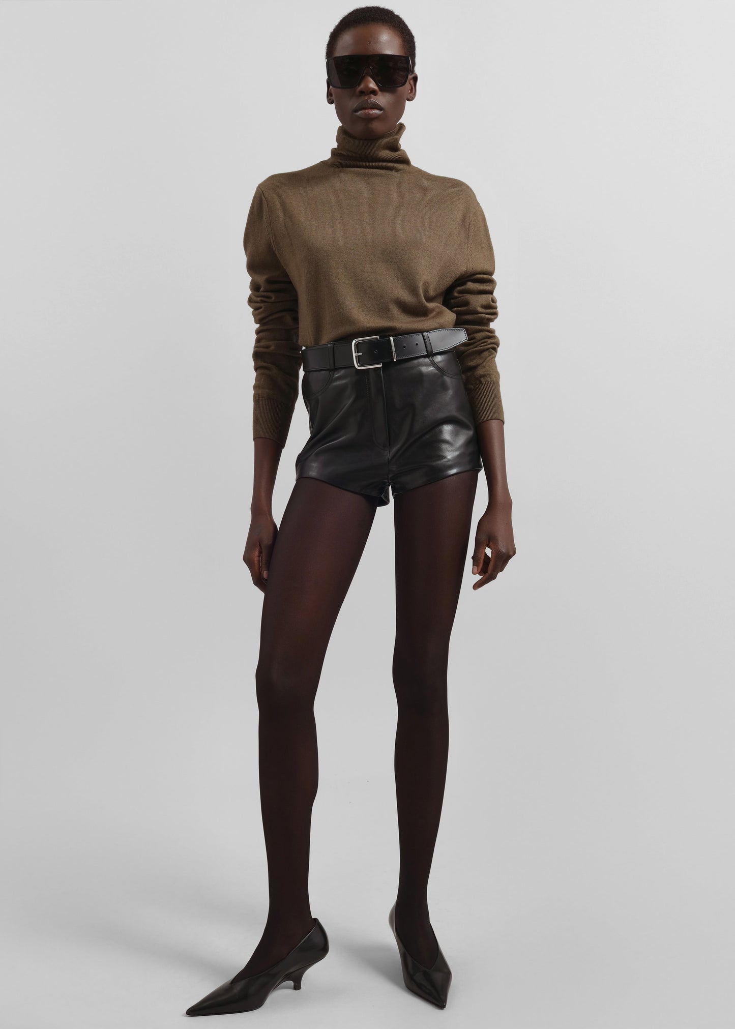 Loen Leather Hot Pants - Black