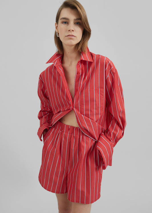 Lui Striped Cotton Boxer Shorts - Red/White Stripe