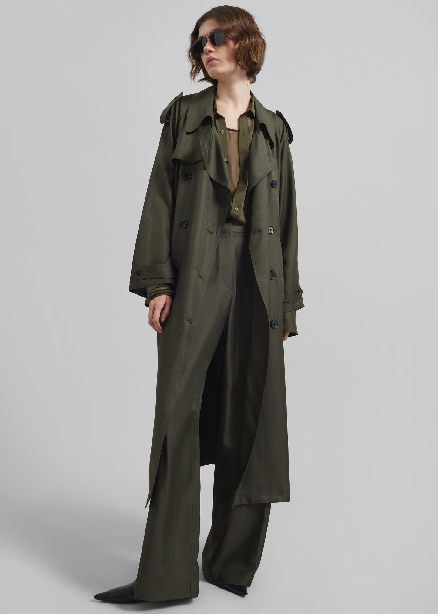 Marfa Pleated Silk Trousers - Khaki