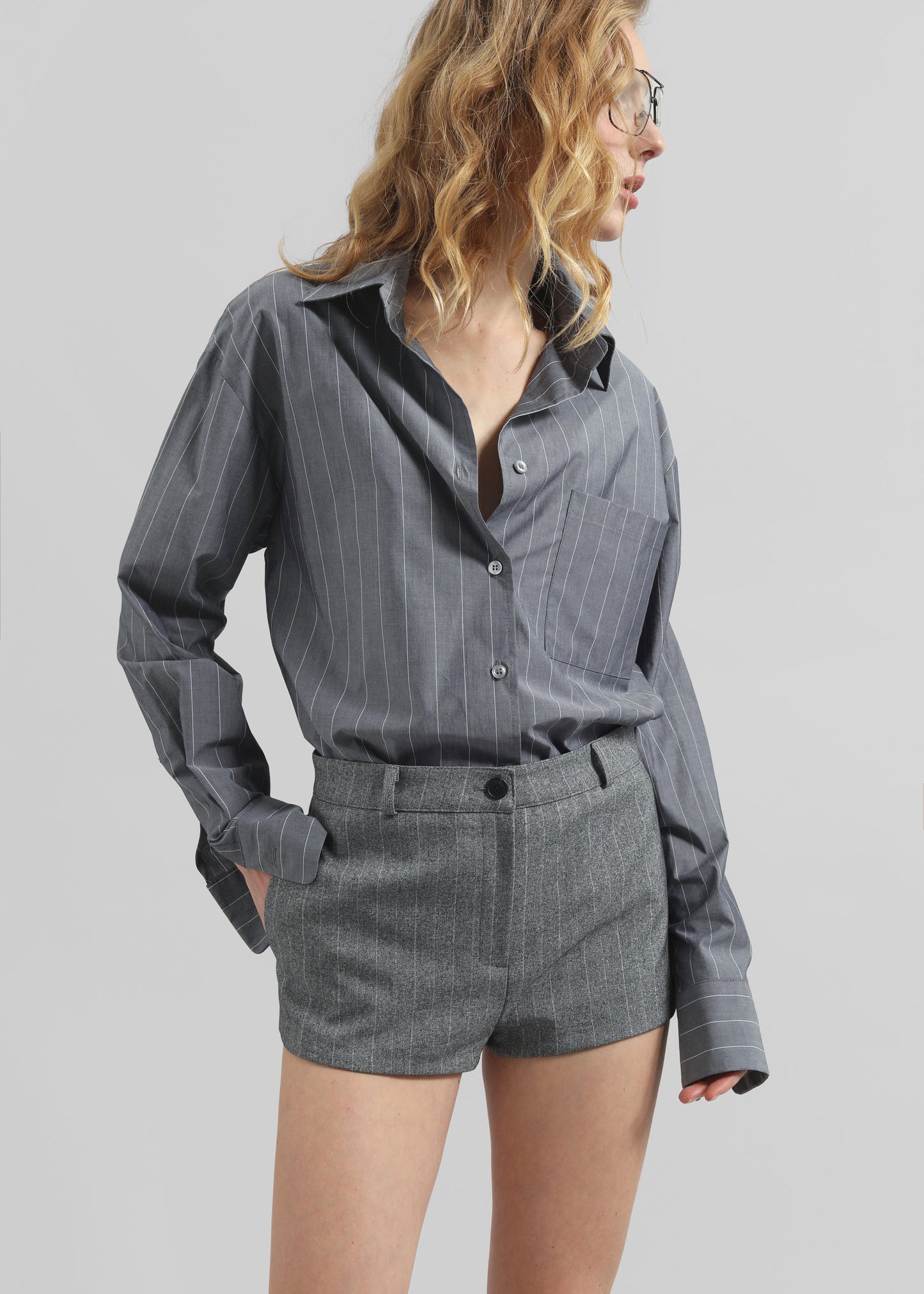 Tenby Striped Hot Pants - Grey Melange