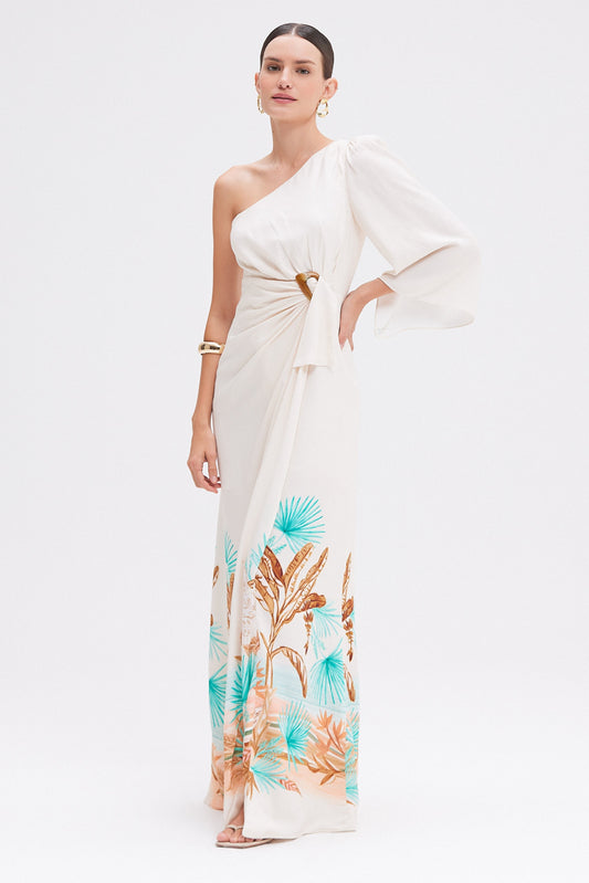 BANANEIRA TROPICAL ONE SHOULDER MAXI DRESS
